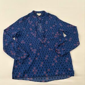 Maeve Blue Blouse with Pink Star Pattern